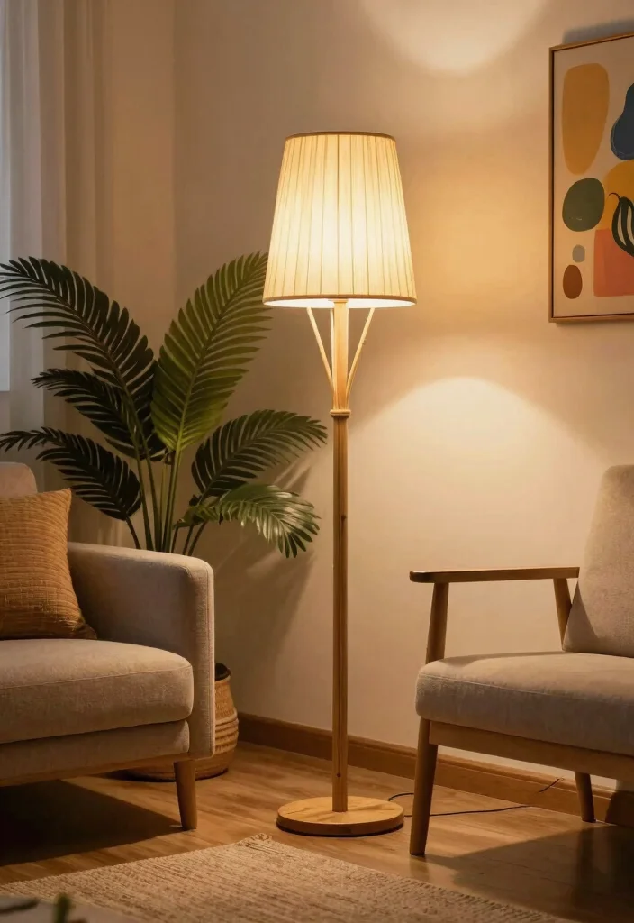 17 Lamp Living Room Ideas That Glow Beautifully - 13. Bamboo Floor Lamp for a Tropical Vibe 1