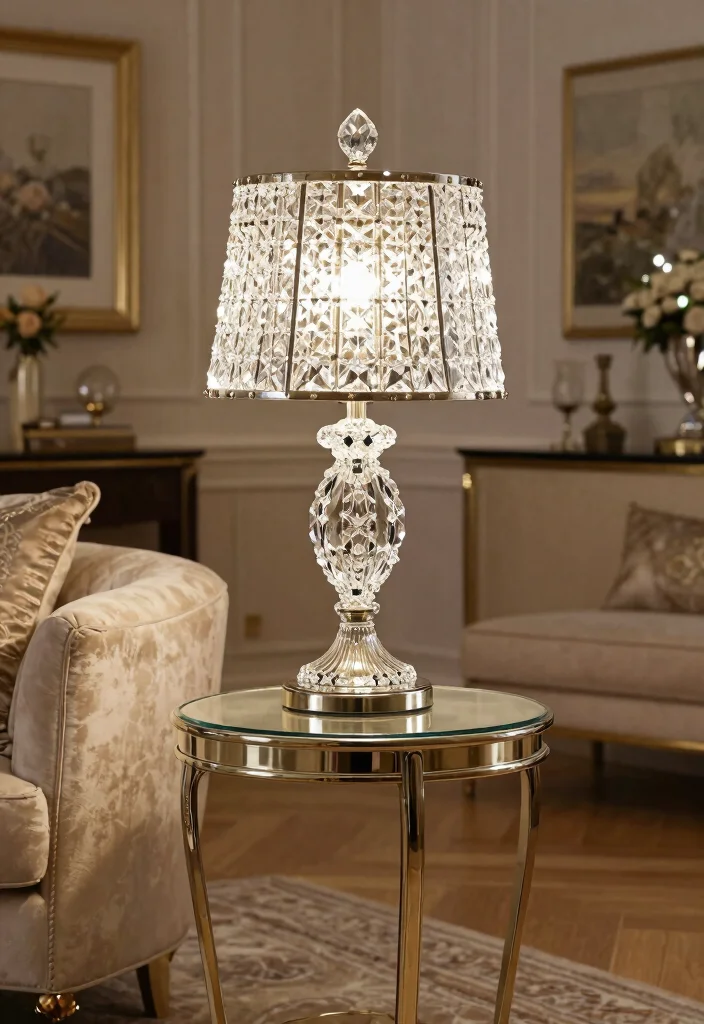17 Lamp Living Room Ideas That Glow Beautifully - 15. Elegant Crystal Table Lamp 1