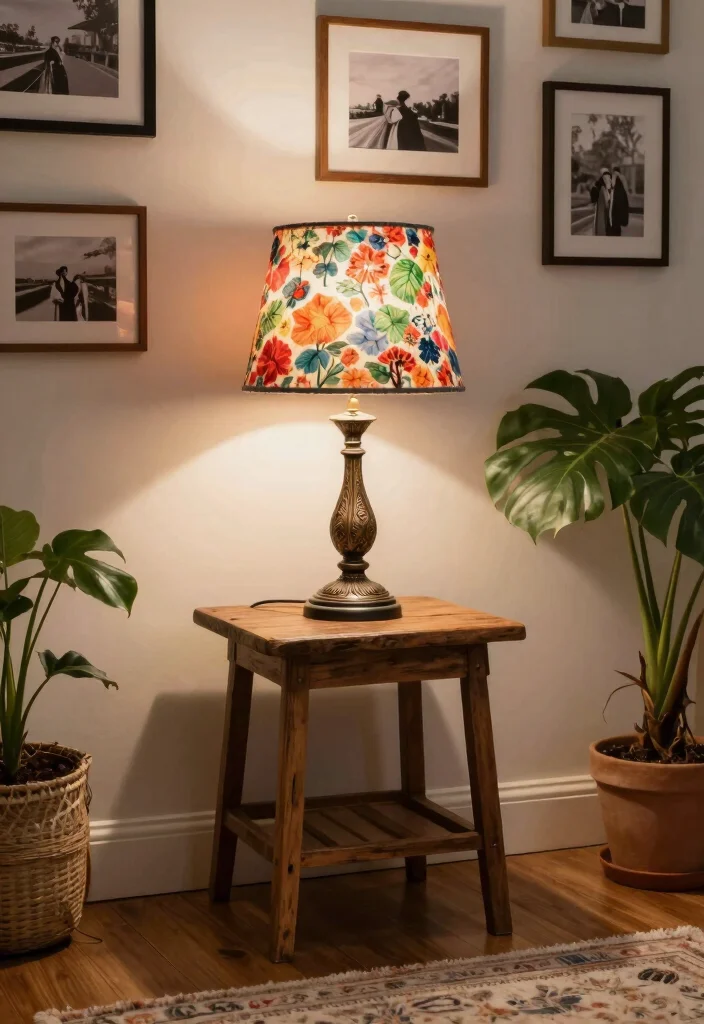 17 Lamp Living Room Ideas That Glow Beautifully - 2. Vintage Table Lamp with Eco-Conscious Fabrics 1