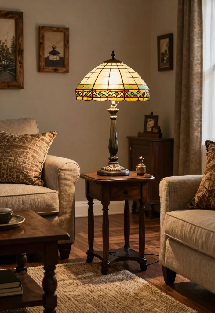 17 Lamp Living Room Ideas That Glow Beautifully - 6. Craftsman Style Mission Lamp 1