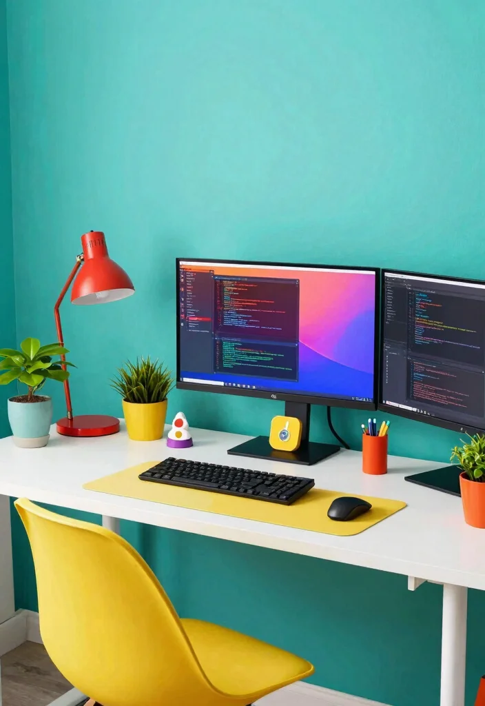 17 Programming Desk Setup Ideas That Boost Focus - 5. Color Pop 1