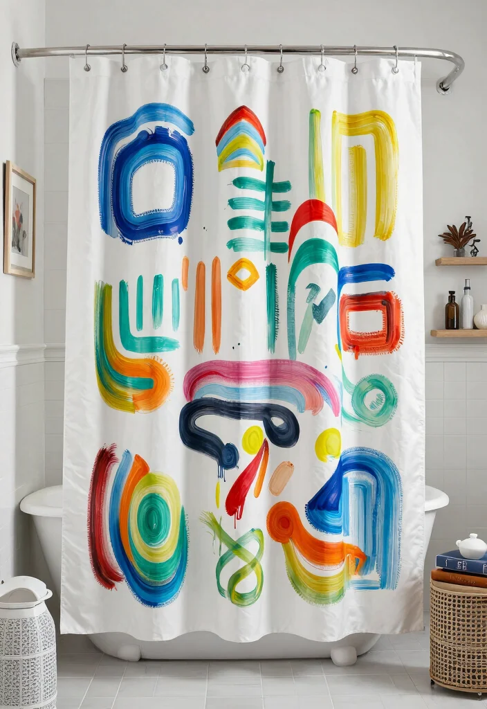 17 Using Curtains as Shower Curtains Ideas That Feel Creative - 12. Painted Fabric for a Custom Look 1