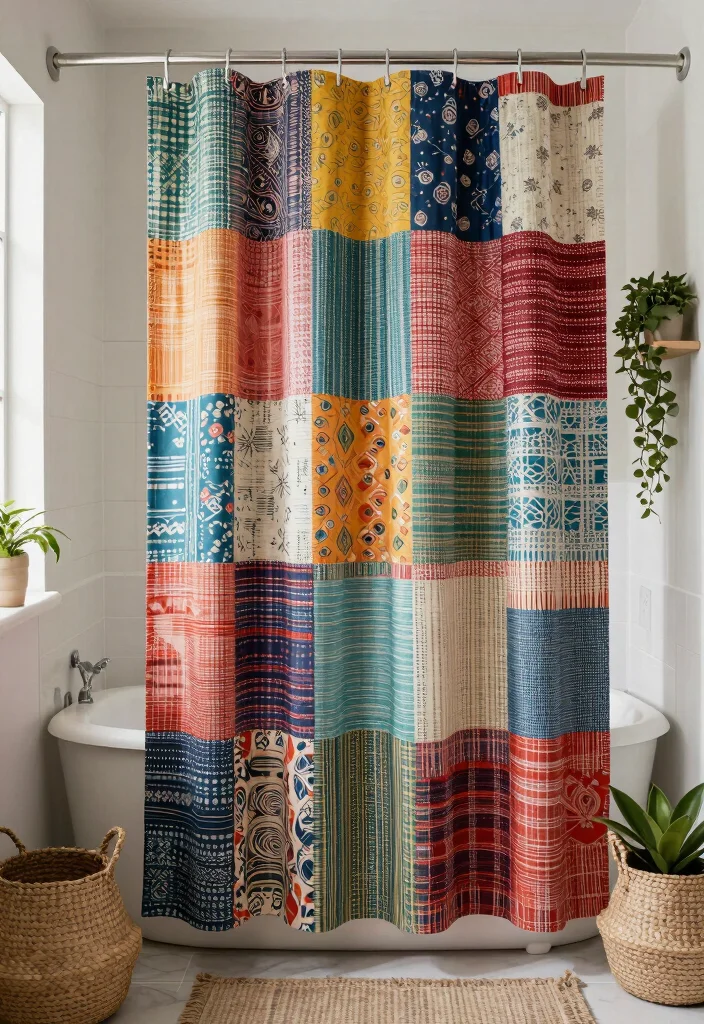 17 Using Curtains as Shower Curtains Ideas That Feel Creative - 16. Bohemian Patchwork for Artistic Flair 1