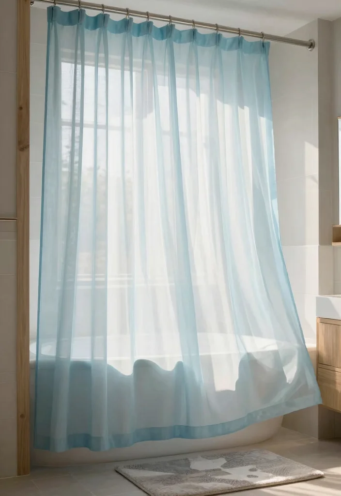 17 Using Curtains as Shower Curtains Ideas That Feel Creative - 3. Sheer Elegance for a Breezy Feel 1