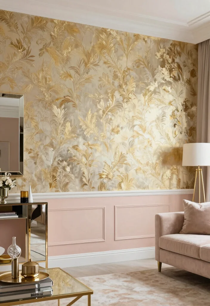 17 Wallpaper Top Half of Wall Ideas That Add Interest - 11. Luxe Metallics for a Glamorous Touch 1