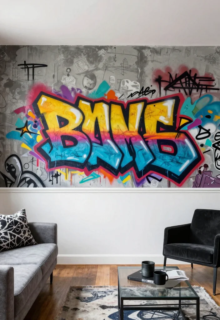 17 Wallpaper Top Half of Wall Ideas That Add Interest - 13. Urban Graffiti for an Edgy Look 1