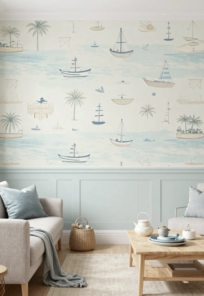 17 Wallpaper Top Half of Wall Ideas That Add Interest - 14. Coastal Designs for a Breezy Feel 1