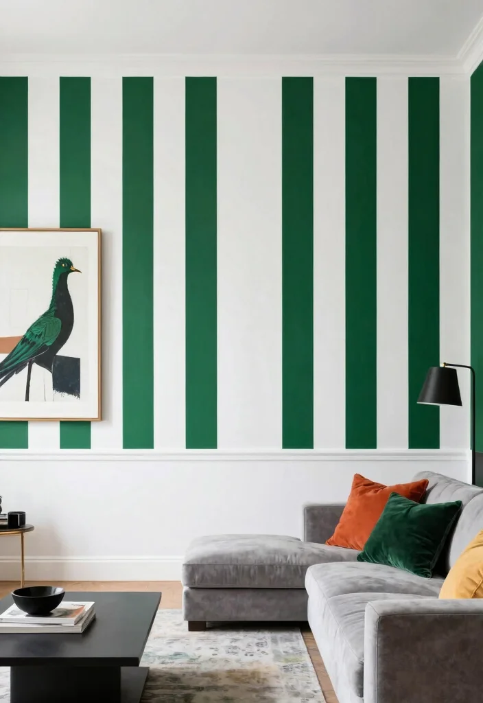 17 Wallpaper Top Half of Wall Ideas That Add Interest - 3. Bold Stripes for Dramatic Effect 1