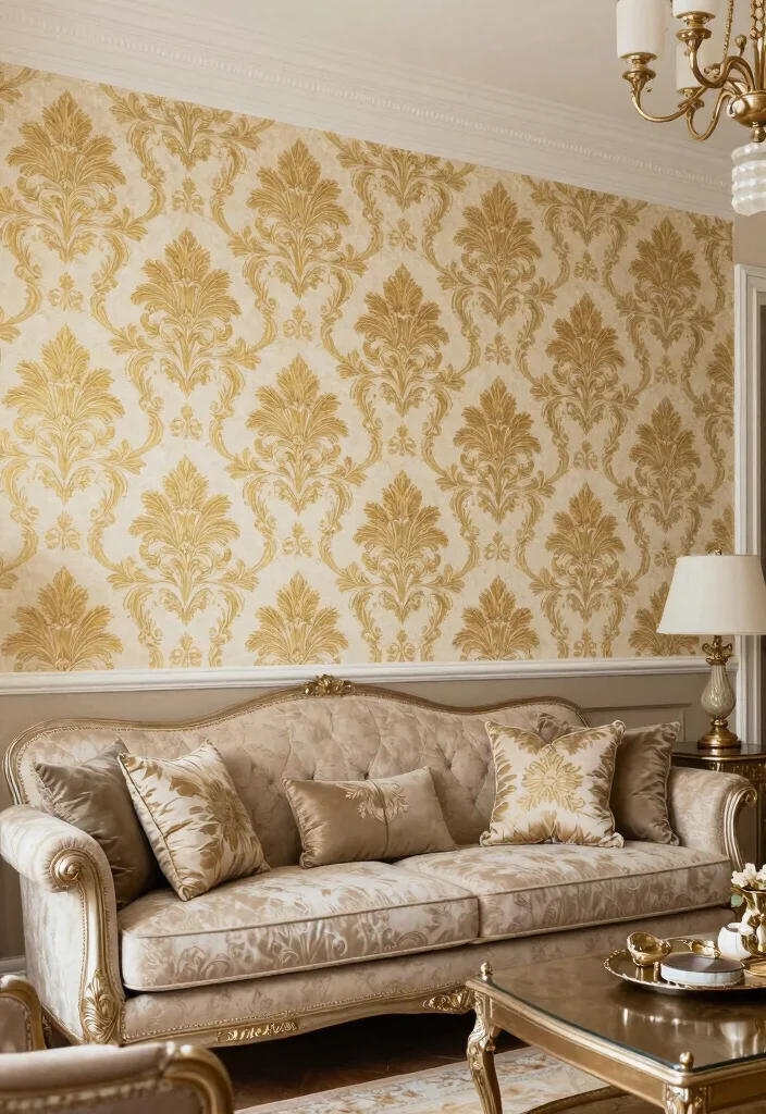 17 Wallpaper Top Half of Wall Ideas That Add Interest - 7. Classic Damask for Timeless Elegance 1