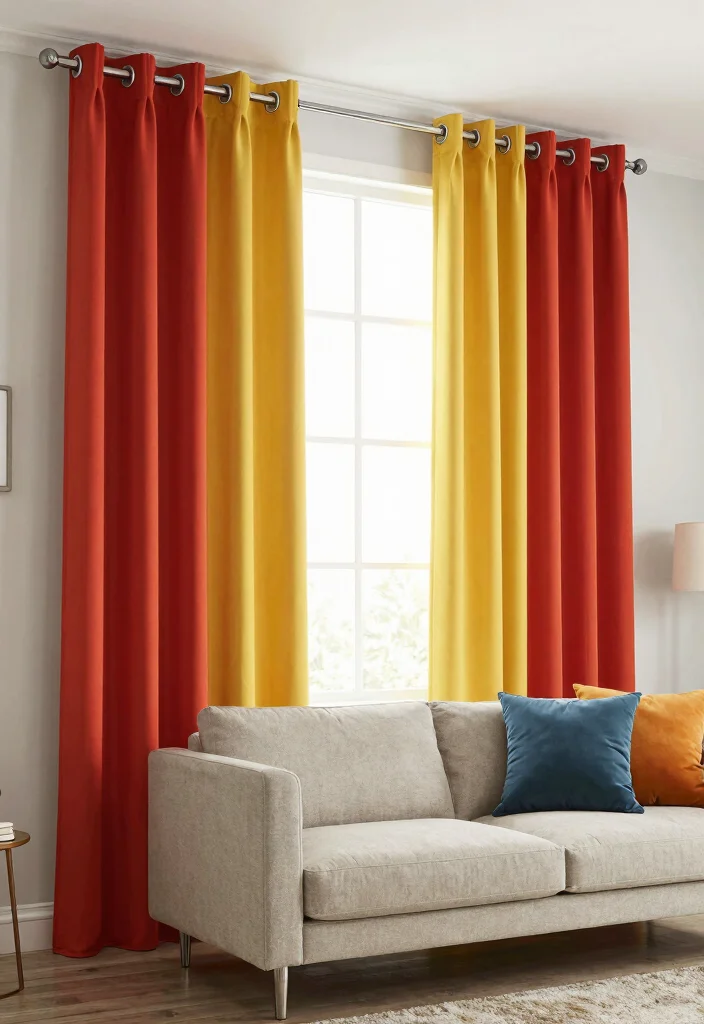 18 Curtains With Rings Ideas for an Elegant Finish - 16. Elegant Color Blocked Curtains 1
