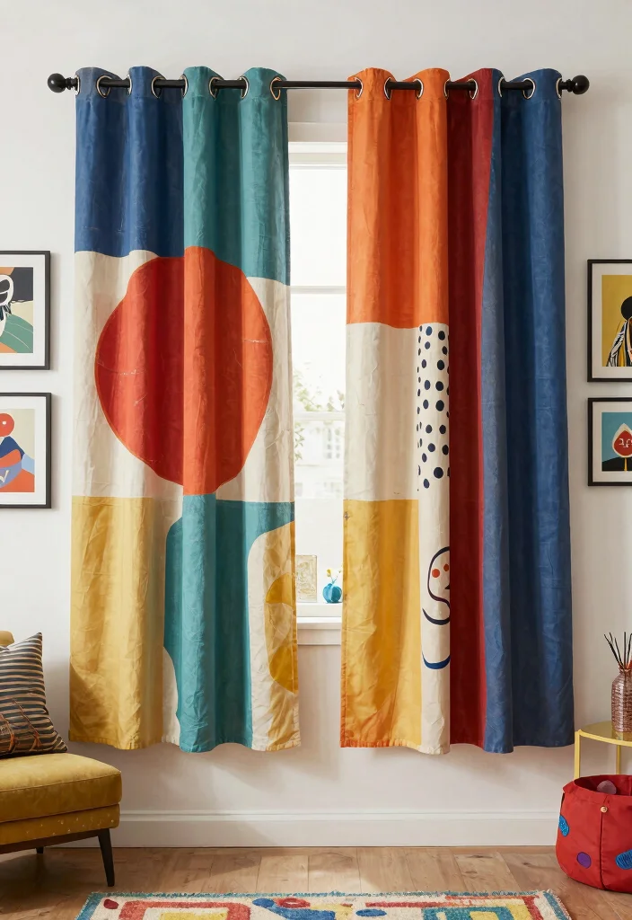 18 Curtains With Rings Ideas for an Elegant Finish - 17. Artistic Canvas Curtains 1