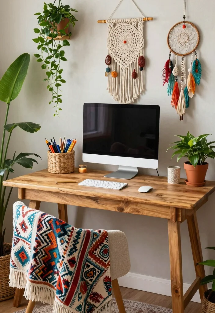 18 Girl Desk Setup Ideas That Look Cute & Organized - 3. Boho Vibe 1