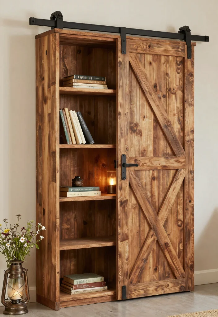 18 Hidden Bookshelf Door Ideas That Feel Magical - 2. Rustic Barn Door Bookshelf 1