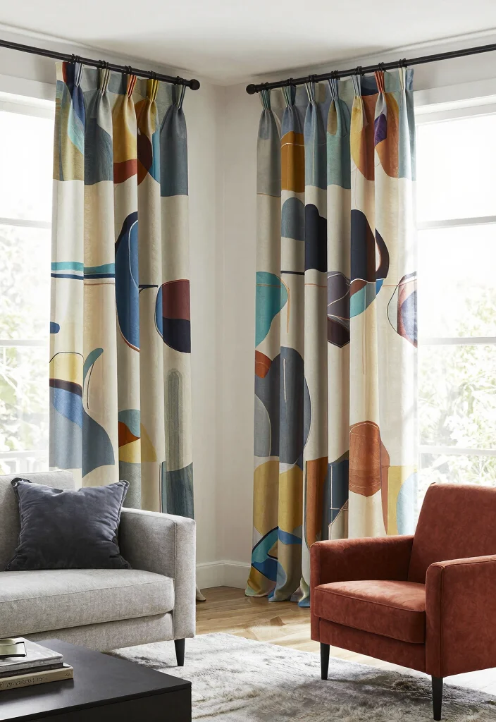 18 Living Room Curtains Ideas Modern Homes Are Loving - 11. Printed Canvas Curtains 1