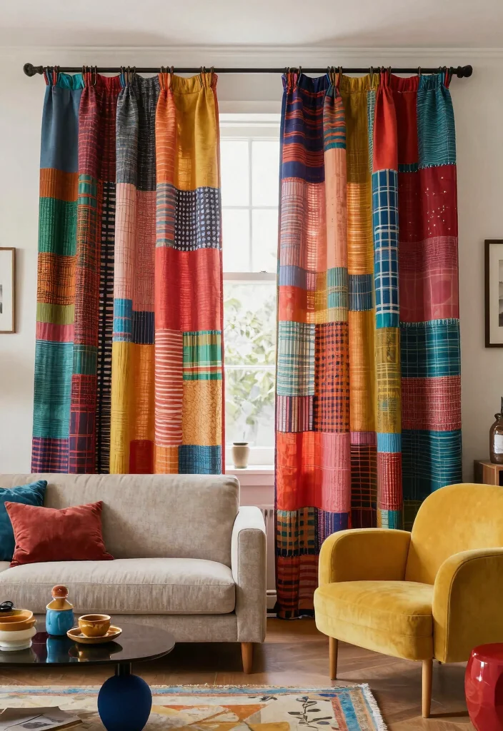 18 Living Room Curtains Ideas Modern Homes Are Loving - 12. Upcycled Fabric Panels 1
