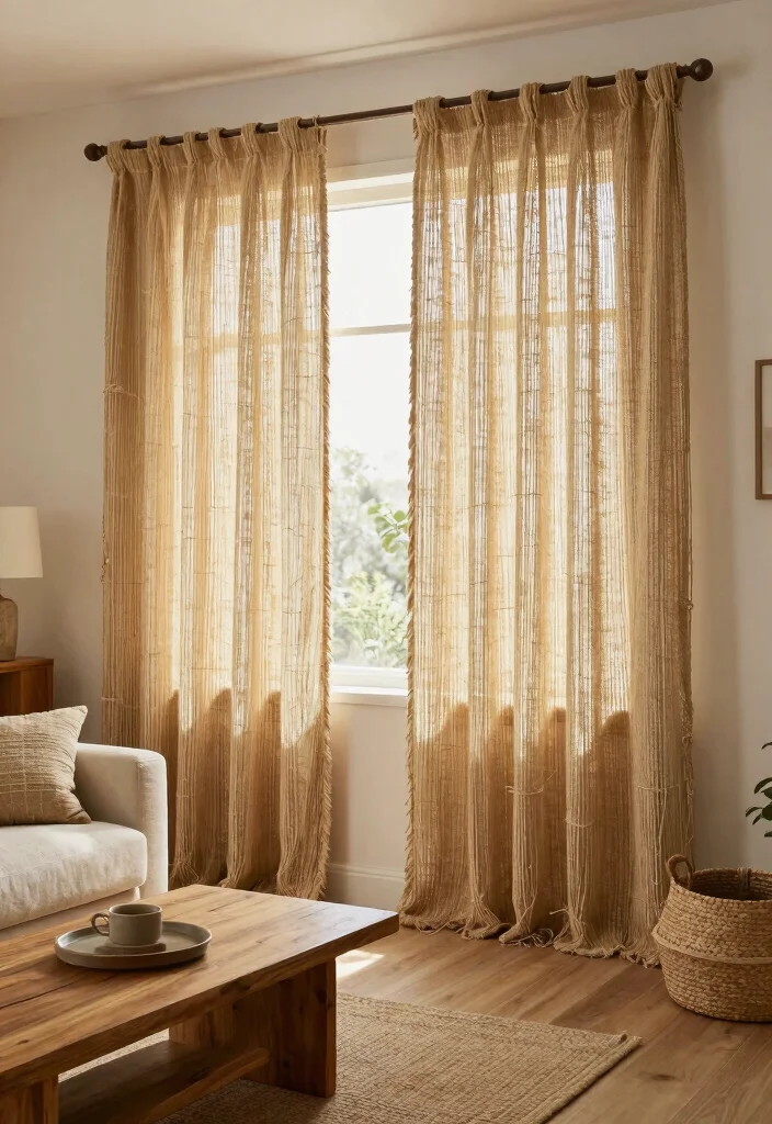 18 Living Room Curtains Ideas Modern Homes Are Loving - 13. Rustic Twine Curtains 1