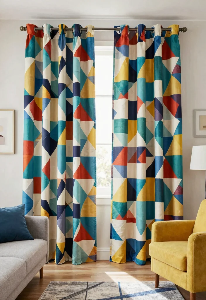 18 Living Room Curtains Ideas Modern Homes Are Loving - 16. Geometric Patterns 1