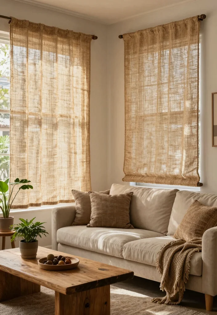 18 Living Room Curtains Ideas Modern Homes Are Loving - 6. Natural Fiber Shades 1