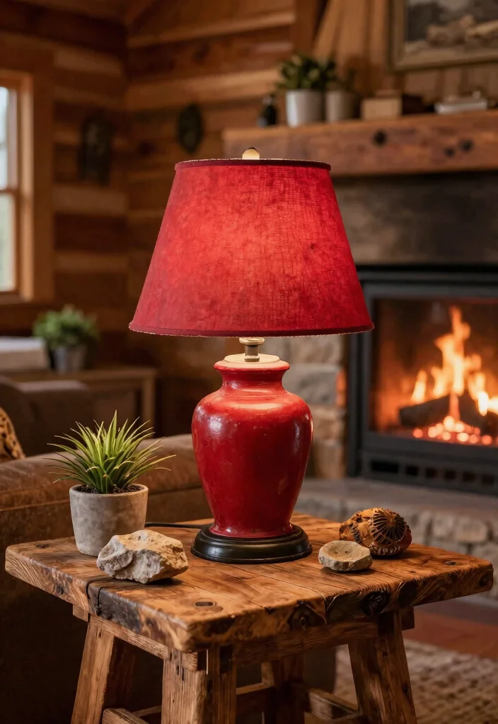 18 Red Table Lamp Ideas That Pop Boldly - 11. Rustic Red Table Lamp 1