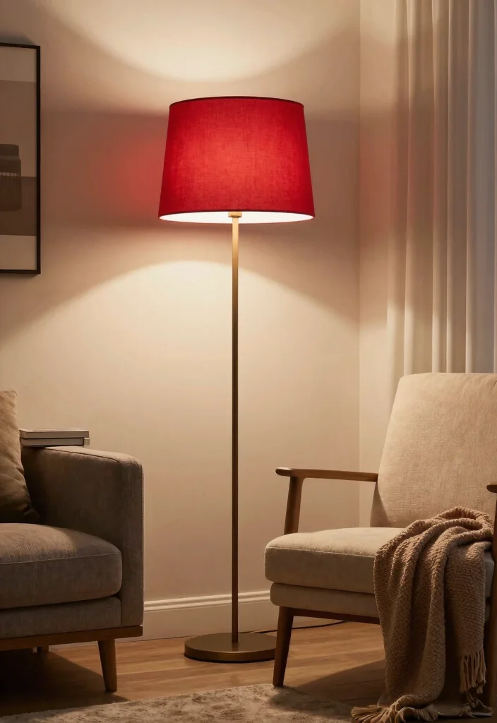 18 Red Table Lamp Ideas That Pop Boldly - 12. Modern Floor Lamp with Red Shade 1