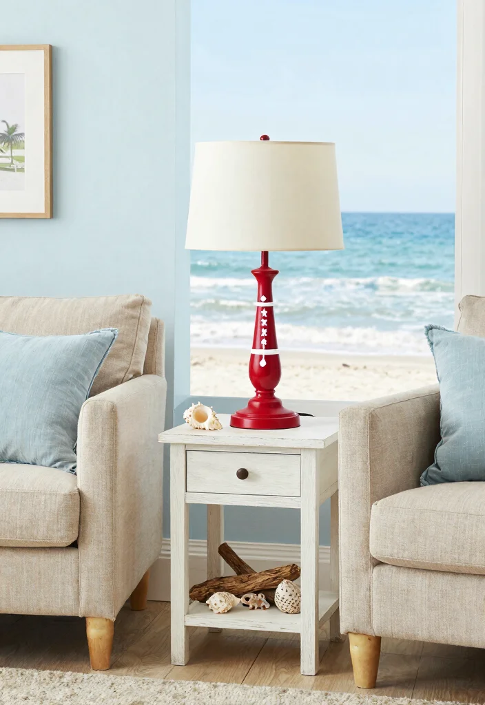 18 Red Table Lamp Ideas That Pop Boldly - 15. Coastal-themed Red Lamp 1