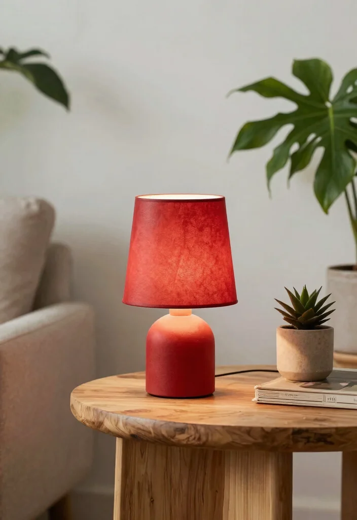 18 Red Table Lamp Ideas That Pop Boldly - 18. Eco-friendly Red Lamp 1