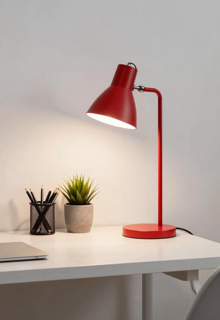 18 Red Table Lamp Ideas That Pop Boldly - 3. Minimalist Red Shade Lamp 1