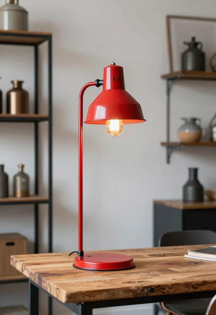 18 Red Table Lamp Ideas That Pop Boldly - 5. Industrial Red Lamp 1