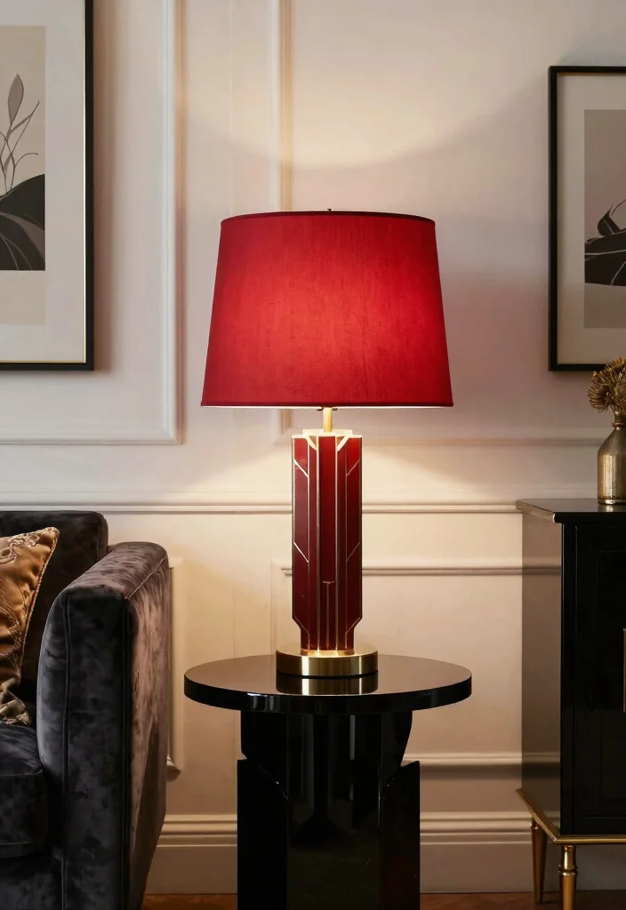18 Red Table Lamp Ideas That Pop Boldly - 6. Art Deco Red Lamp 1