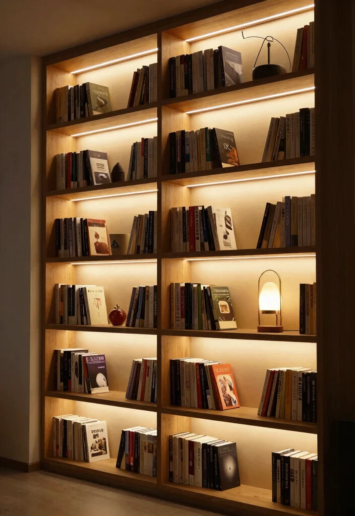 18 Simple Bookshelf Ideas That Still Look Stylish - 13. Incorporating Lighting 1