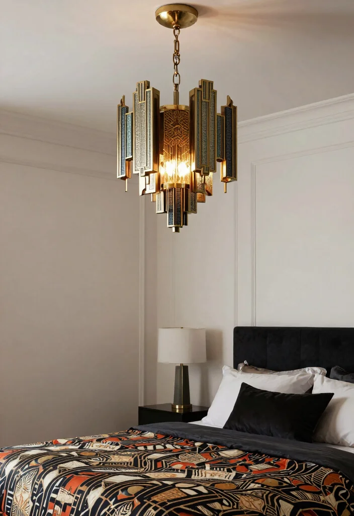 18 Small Chandelier Bedroom Ideas With Soft Sparkle - 14. Elegant Art Deco 1