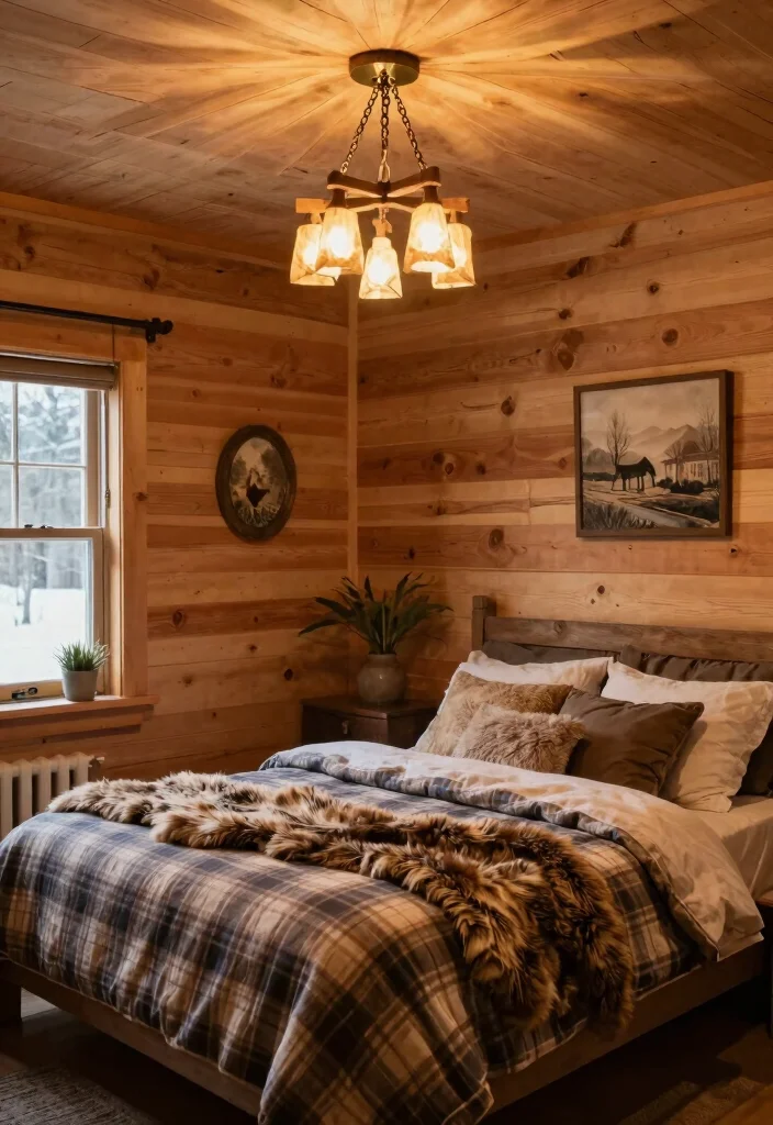 18 Small Chandelier Bedroom Ideas With Soft Sparkle - 16. Cozy Cabin Charm 1