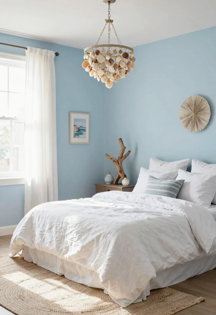 18 Small Chandelier Bedroom Ideas With Soft Sparkle - 5. Coastal Vibes 1